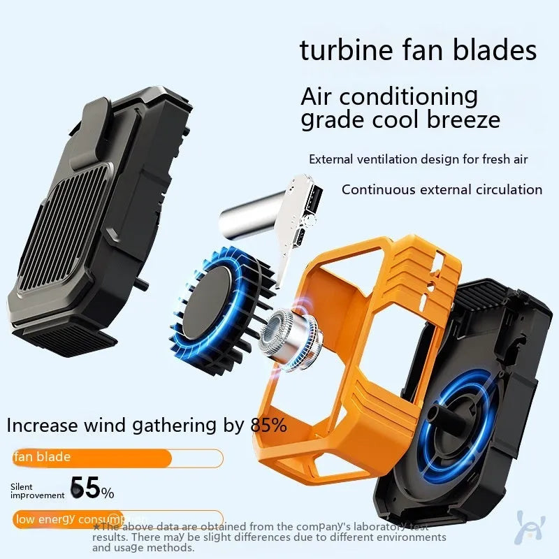Green wrist-hanging personal fan with USB port and LED light, showing compact design.
