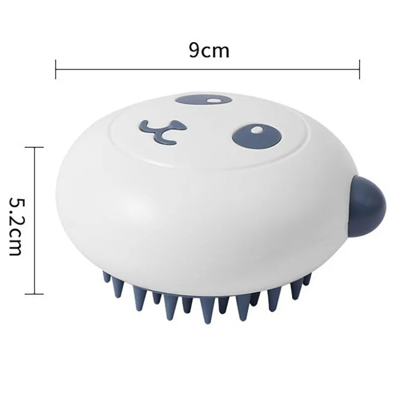 Panda-shaped silicone pet shower brush with soft bristles for cats and dogs.