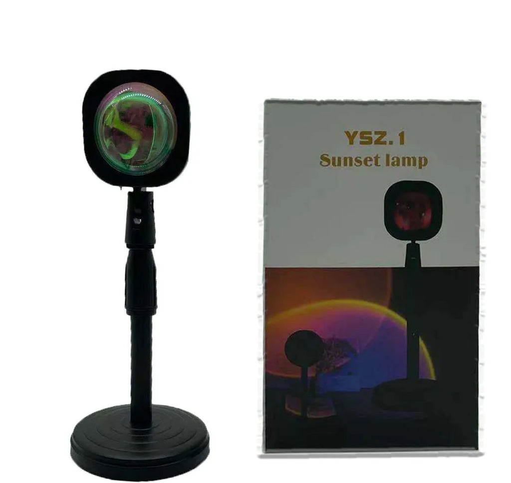 USB rechargeable rainbow projection lamp showing sunset red colour projection on wall
