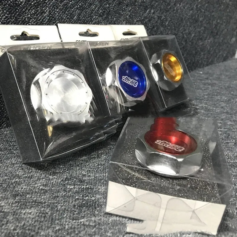 Aluminium alloy oil filler cap for Honda cars in red, blue, silver, black, purple, and gold colour options.