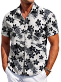 Men's slim fit short sleeve cardigan shirt in elastic polyester, sizes S-6XL, summer daily wear