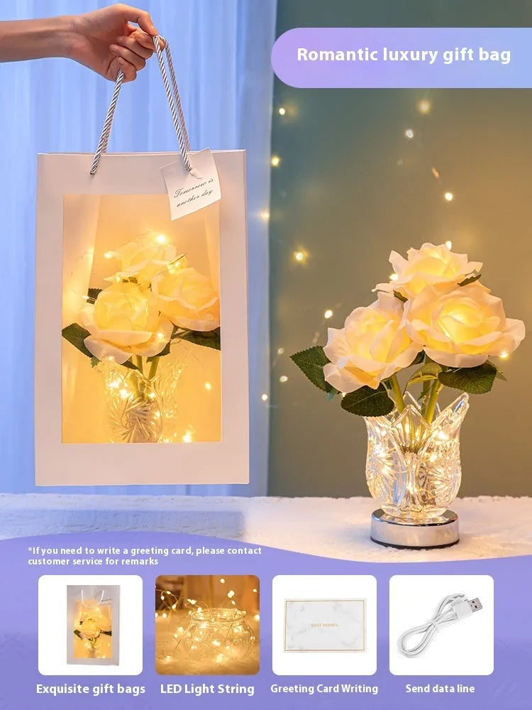 Crystal flowers bedside lamp with touch controls and USB charging port