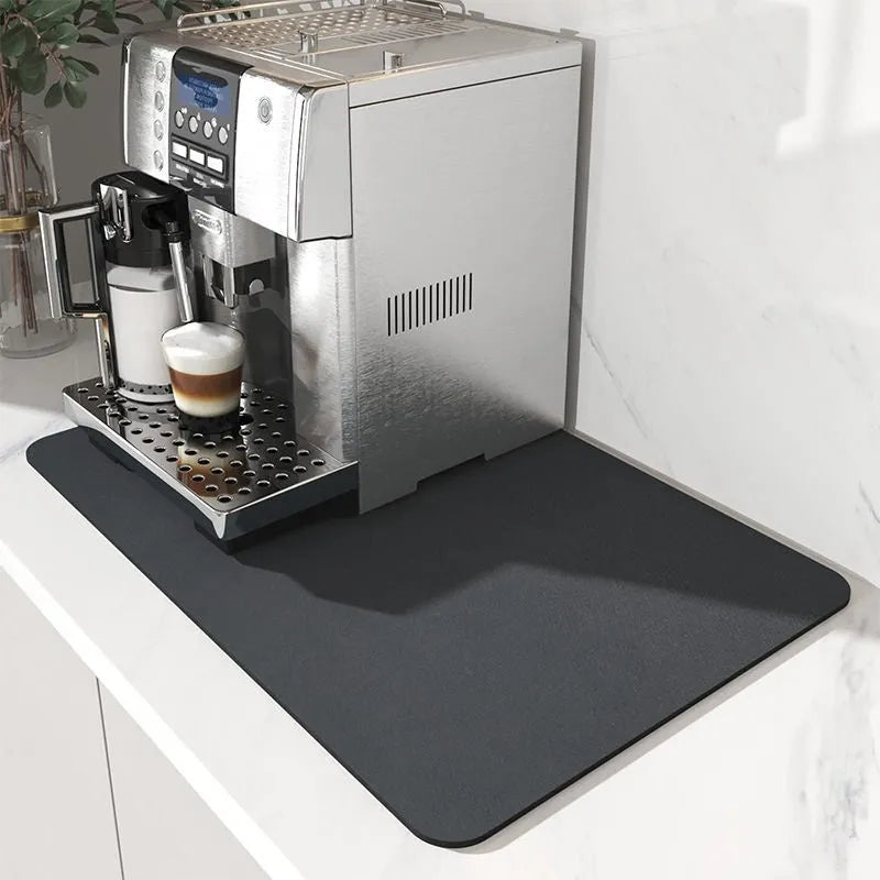 Square technical cloth dish drying mat with PU leather surface and rubber anti-slip backing.