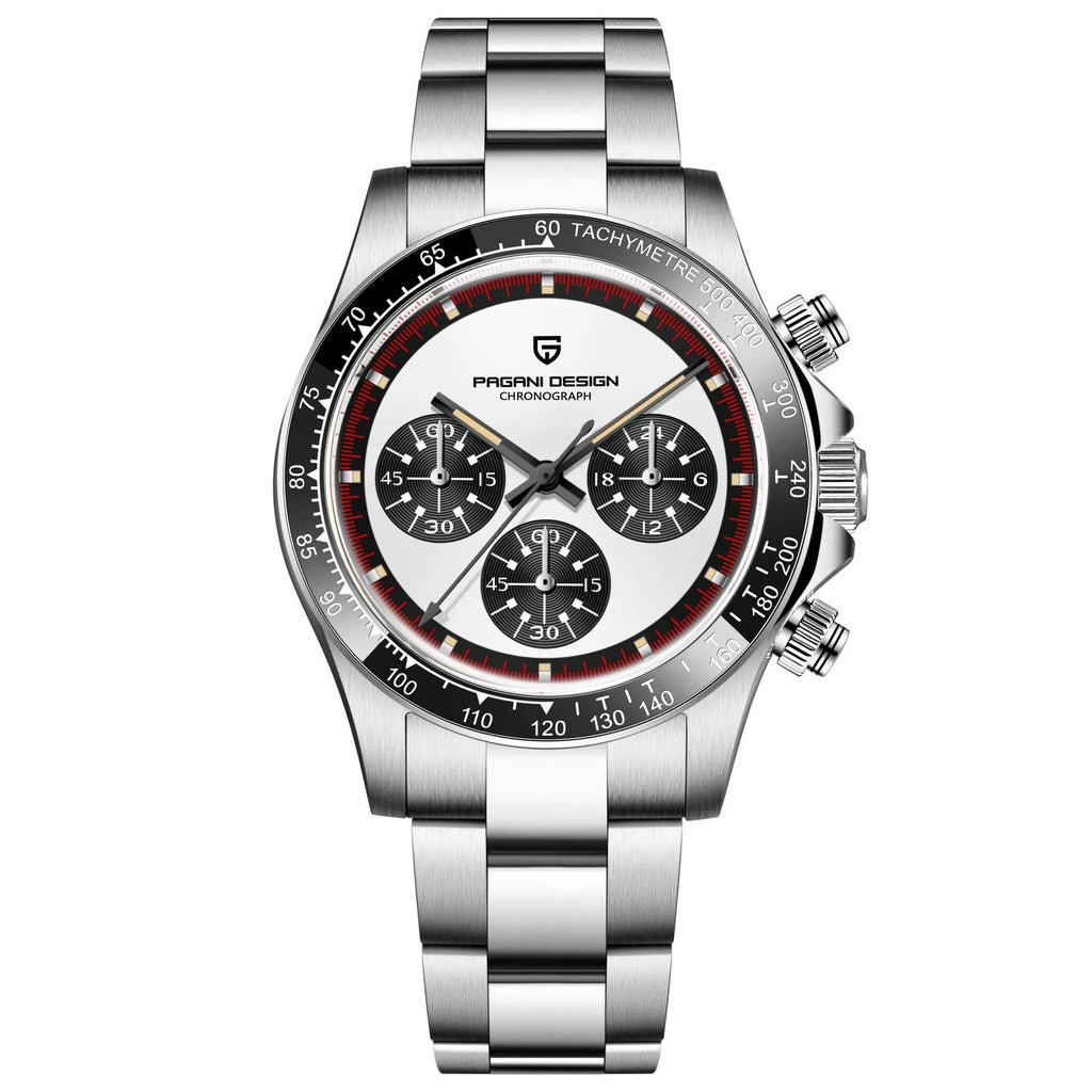 Berjani stainless steel men's chronograph watch with black dial and metal bracelet
