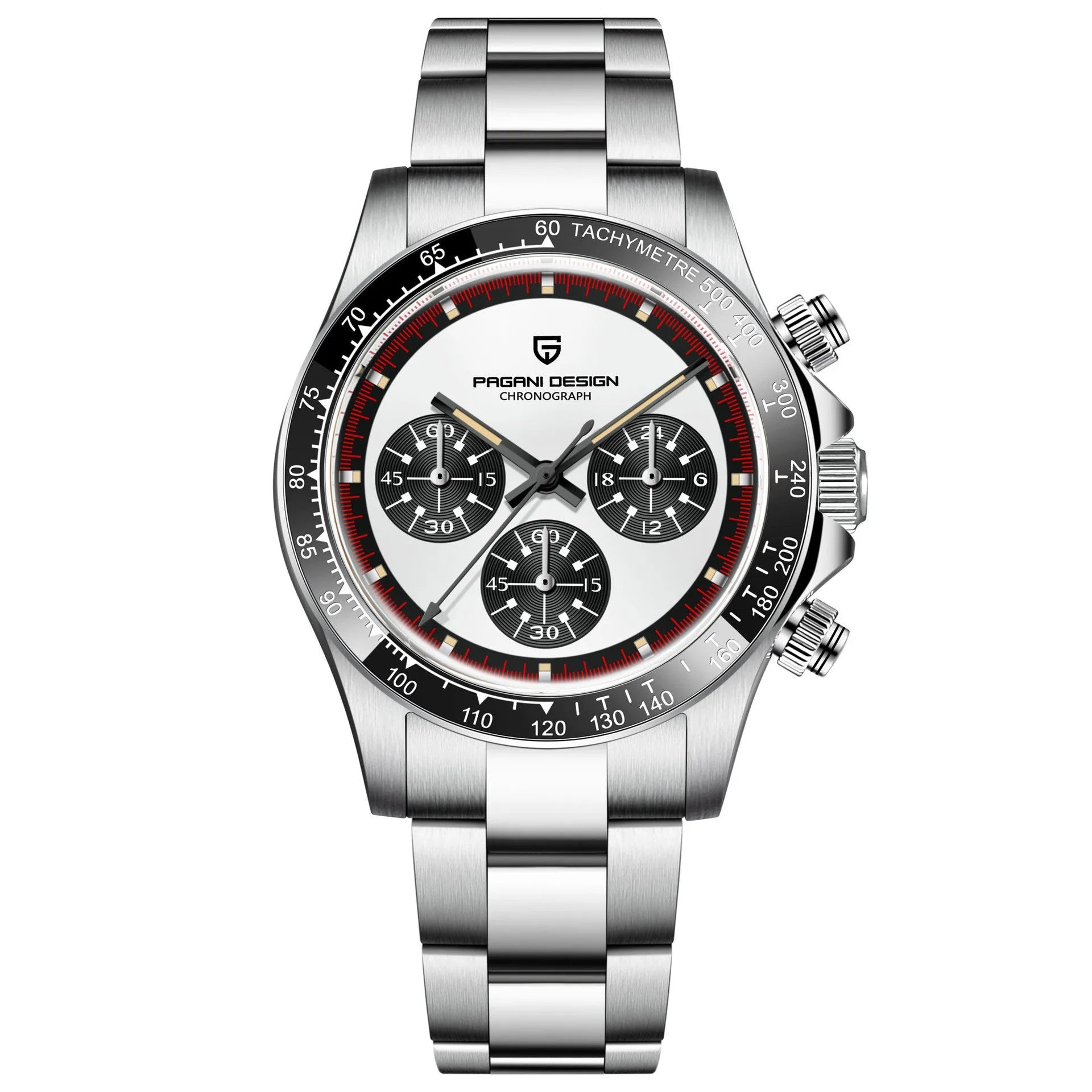 Berjani stainless steel men's chronograph watch with black dial and metal bracelet