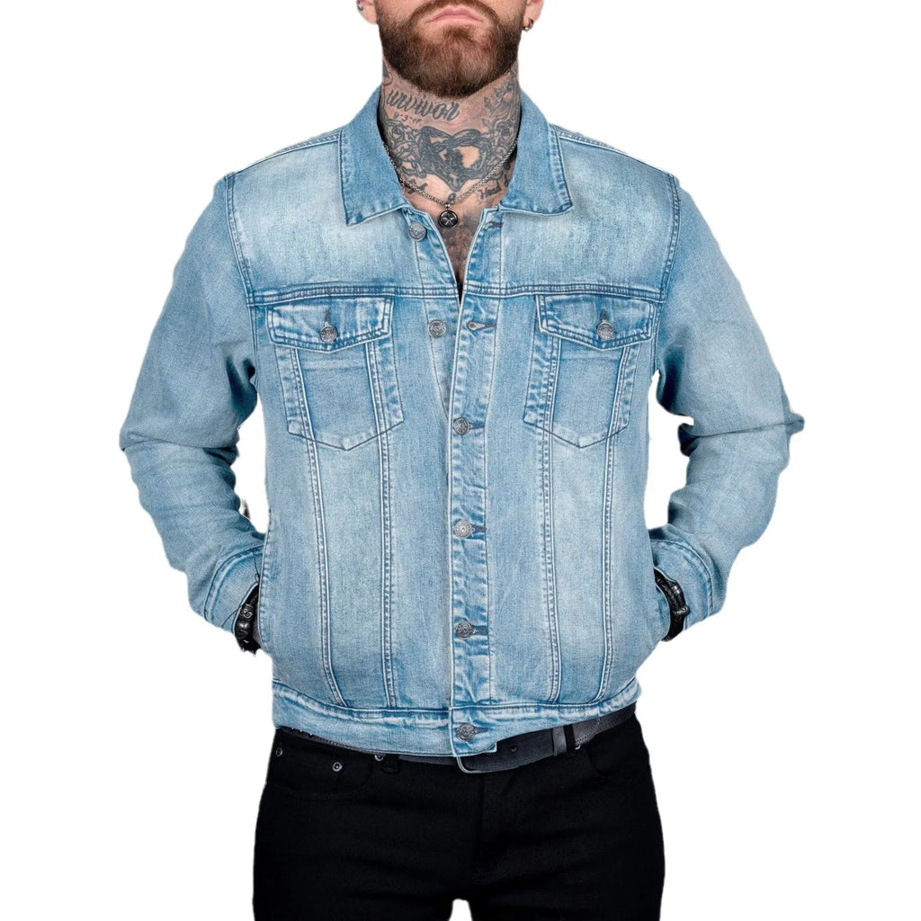 Men's solid colour polyester casual coat in black, light blue or dark blue, sizes M to 5XL