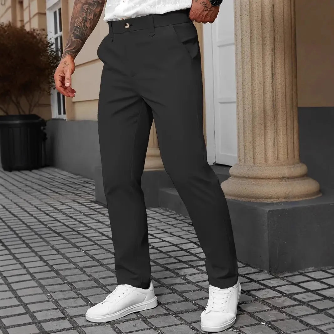Men's straight-leg business casual trousers in polyester fabric available in four colours