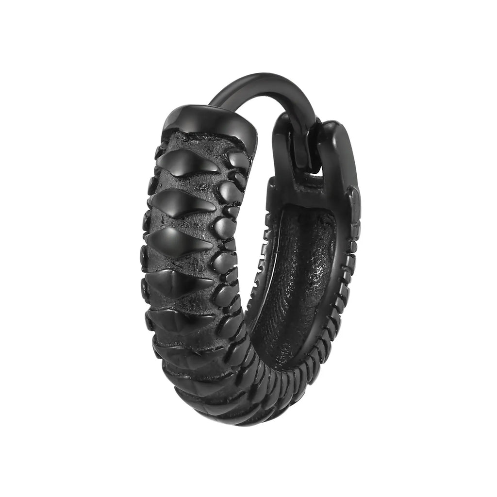 Stainless steel earrings with snake pattern texture in black or gold finish for hip hop style