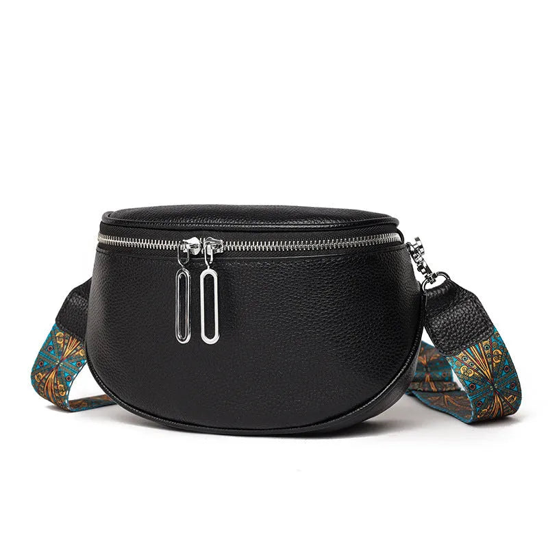Women's soft PU messenger bag in saddle shape with single strap and zipper changing bag, available in black, white, green.