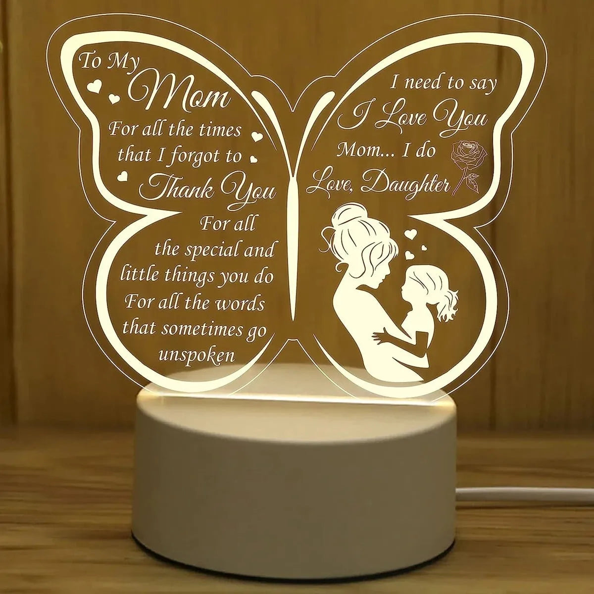 Heart-shaped acrylic table lamp with warm light and touch switch, 160mm size