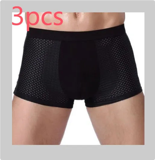 Men's modal boxer briefs with U convex design in dark blue colour showing anatomical support structure