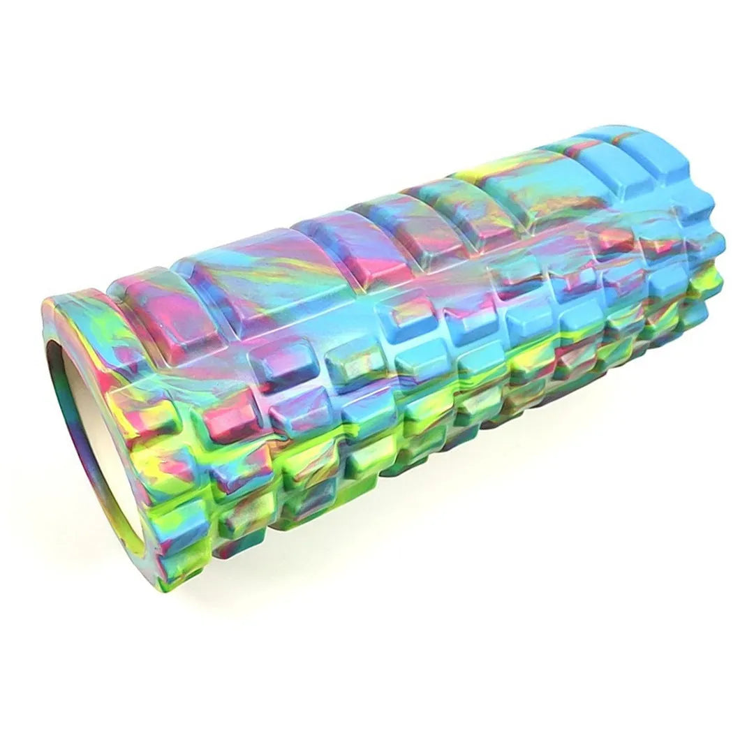 33cm long camouflage pattern EVA foam roller on a floor.