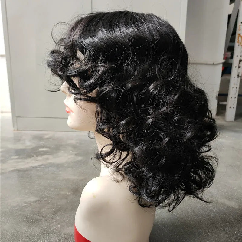 Black synthetic afro wig with long curly hair in exotic style for women
