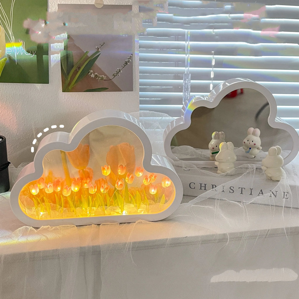 Tulip-shaped DIY night lamp kit with LED light and decorative mirror surface