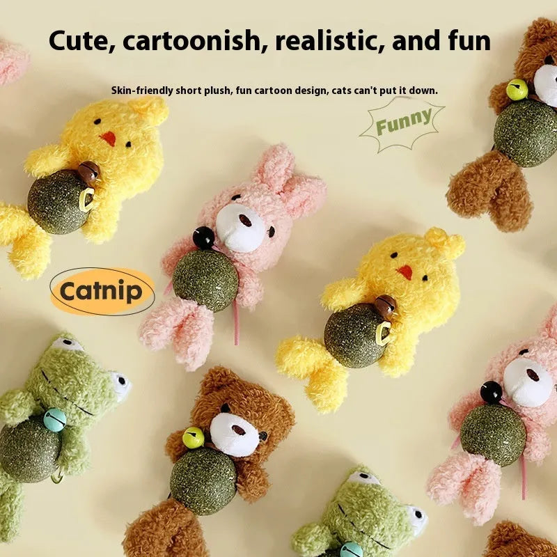 Brown bear catnip toy measuring 15cm tall with 4cm mint ball inside plush doll