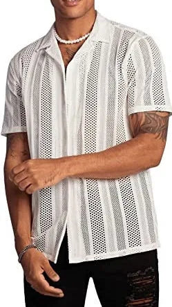 Men's black knitted short-sleeved shirt with button front and jacquard texture