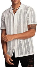 Men's black knitted short-sleeved shirt with button front and jacquard texture
