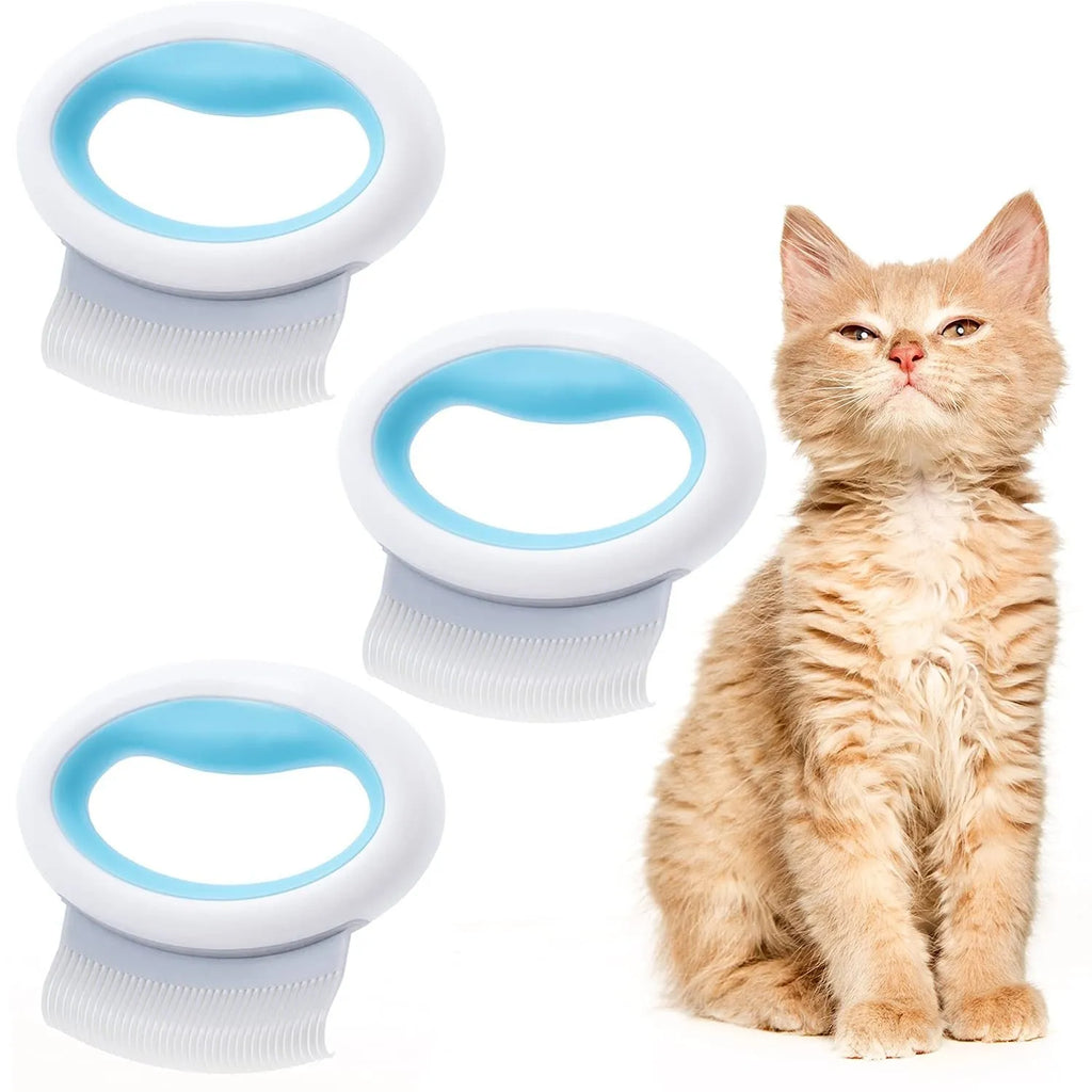 Pet grooming comb in blue, green, or pink with soft teeth for cats and dogs, dimensions 86x81x5mm