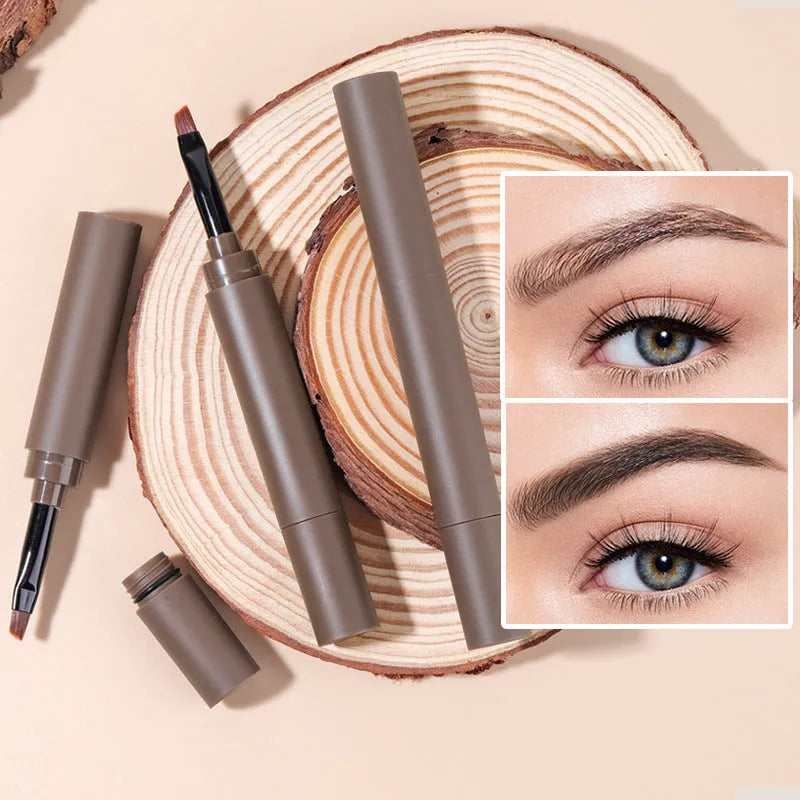 Double-headed eyebrow cream makeup pencil showing reddish brown, brown, light brown, dark brown, and black shades.