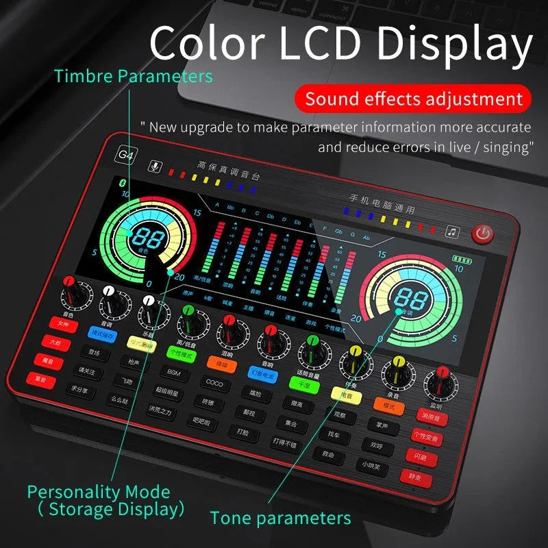 Singing Professional G4 sound card set with LCD display, 10 tuning knobs, and included microphone
