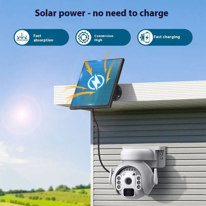Q55 solar security camera in camouflage finish with 3 million pixel HD and full colour night vision for outdoor monitoring