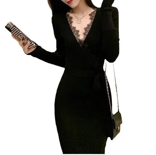 Black women's princess dress skirt with slim fit silhouette on hanger