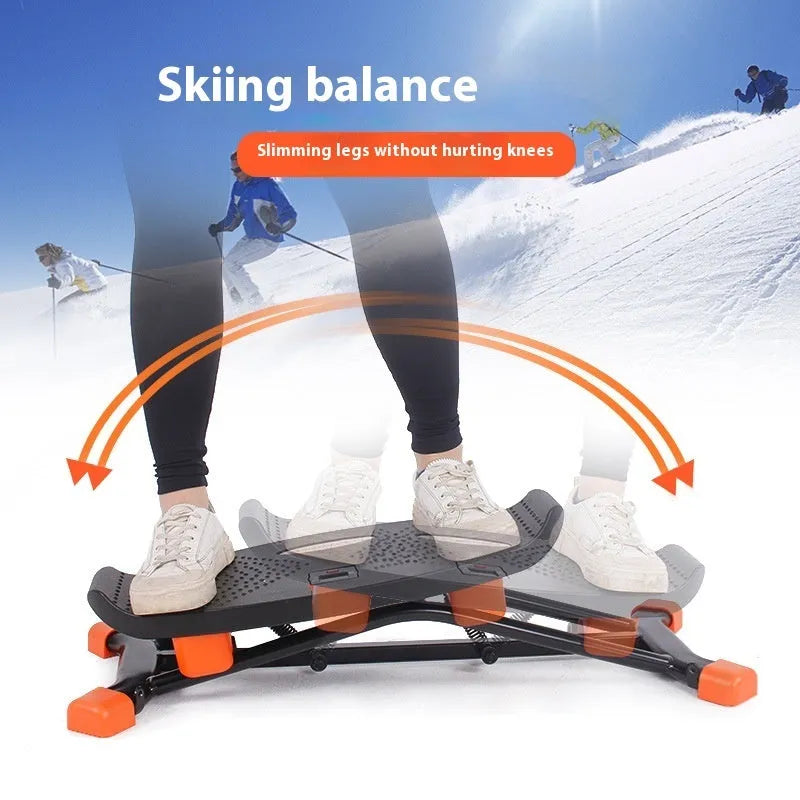 Black JS101A mini fitness skiing machine with elastic hand straps, compact home exercise equipment