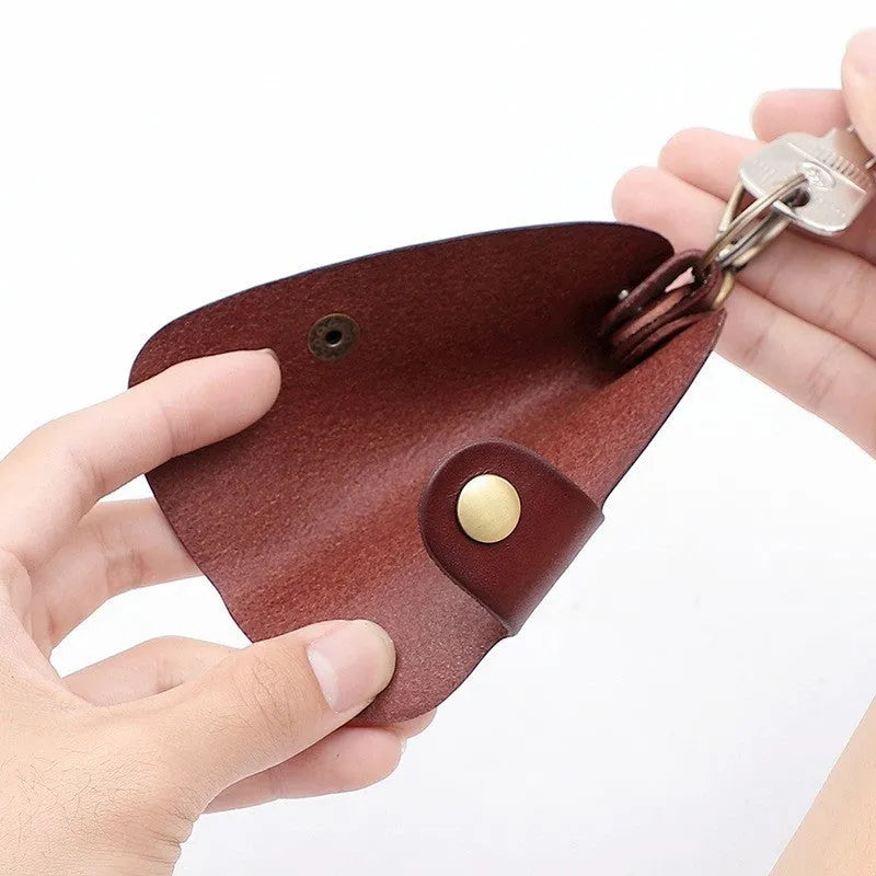 Genuine leather car key storage bag in short length with multifunctional door handmade design