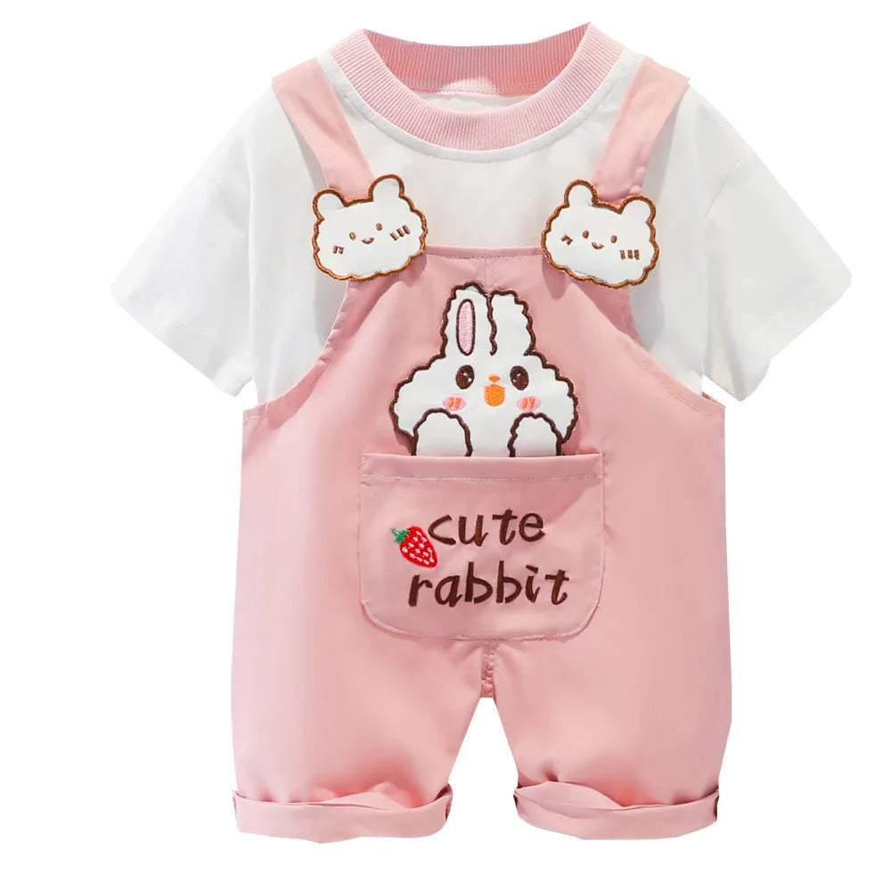 Children's cotton overalls with cartoon straps in yellow, Korean-style summer romper for babies