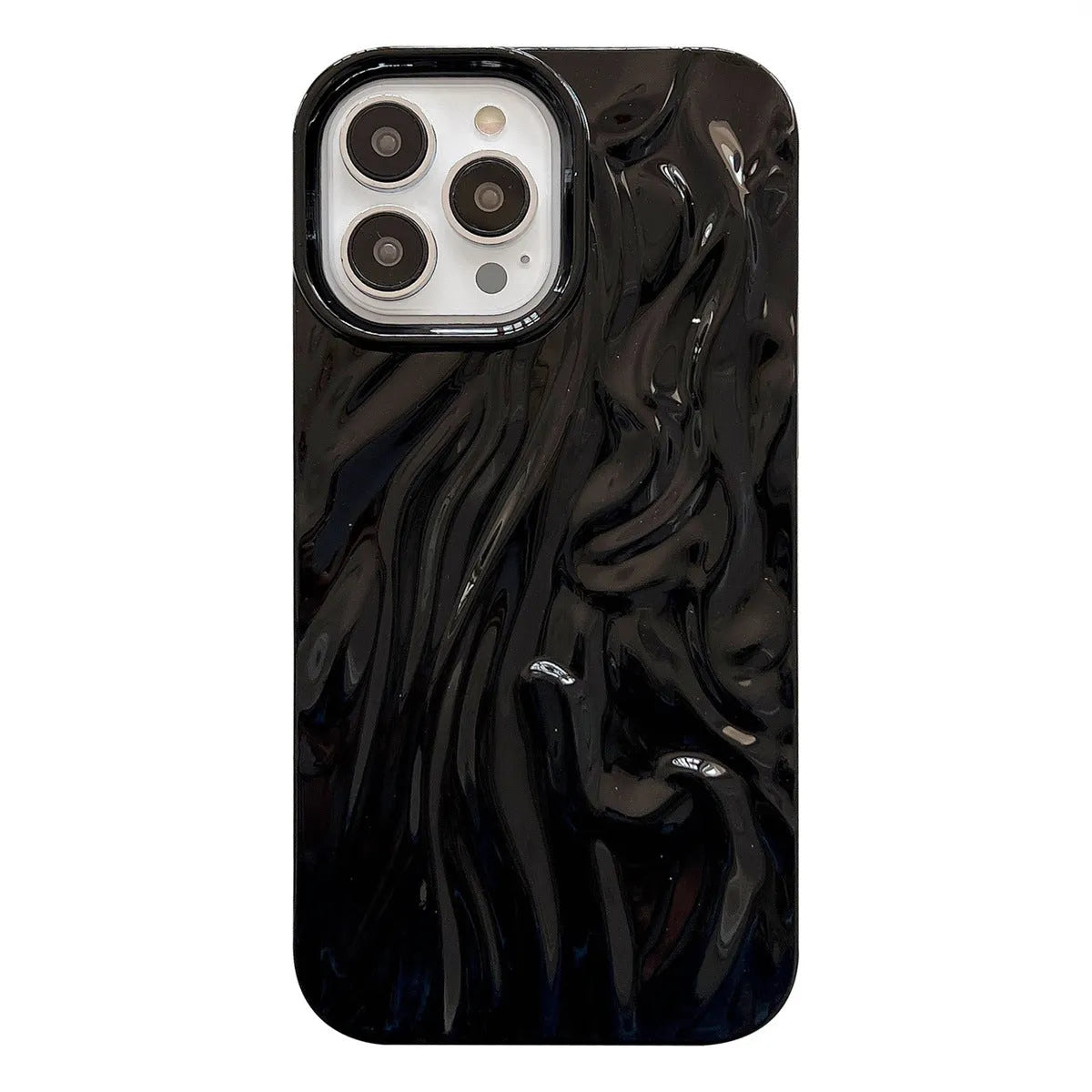 INS style water ripple silicone phone case for iPhone with oil filling process in milky white colour