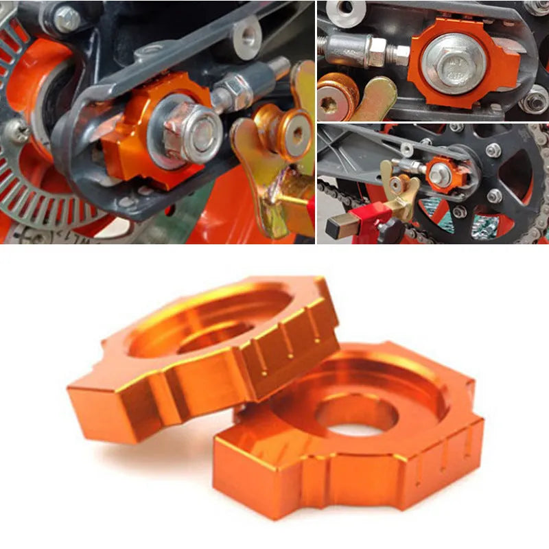 Pair of orange metal screw regulators for KTM DUKE motorcycle rear fork modification