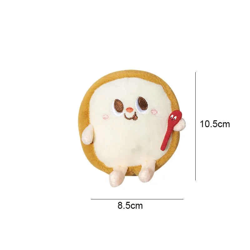 Set of five colourful cat chewing toys shaped like hamburger, chicken legs, fries, hot dog, and bread slice on a white background.