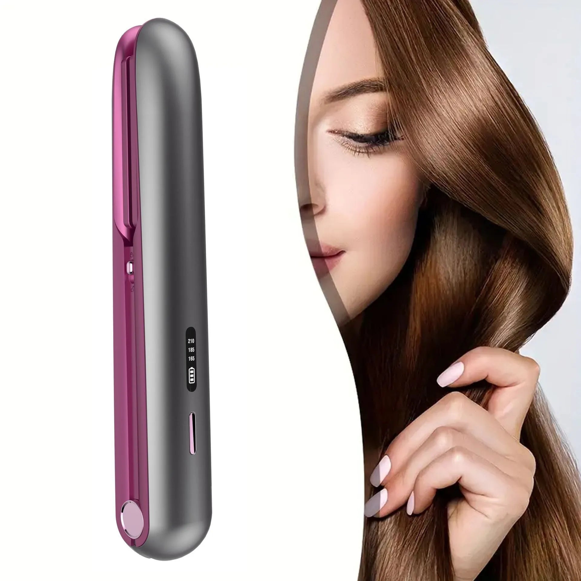 Wireless hair straightener with tourmaline ceramic plates in moon shadow grey colour