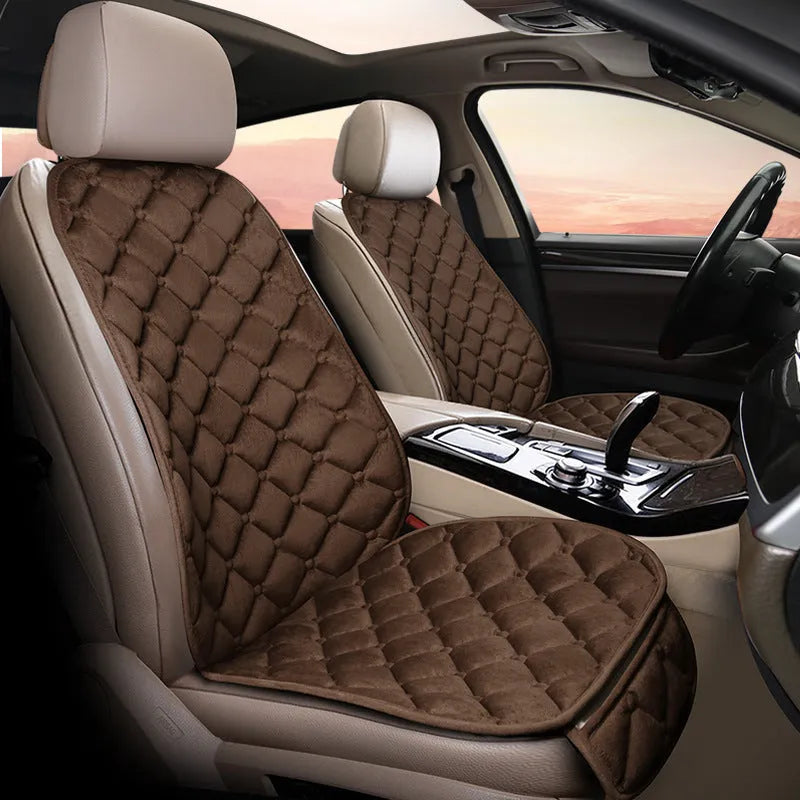 Ringer Plush Winter Car Seat Cushion in coffee colour on car seat