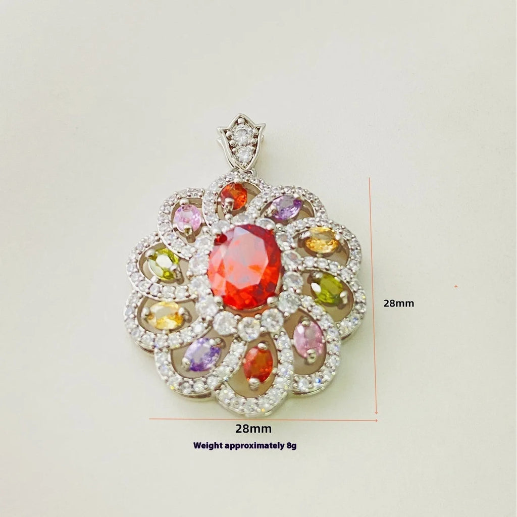 Women's zircon flower pendant necklace with electroplated finish in gold, champagne gold, or platinum colour options