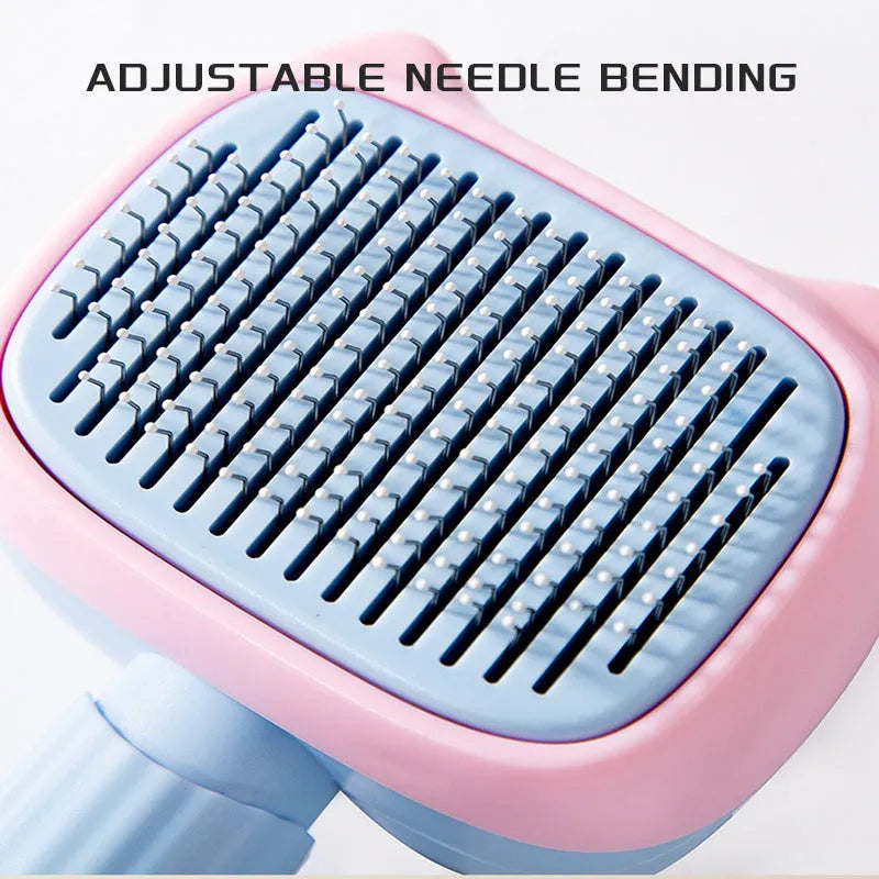 Blue pet grooming brush with double-sided de-shedding rake and de-matting comb, measuring 195mm long