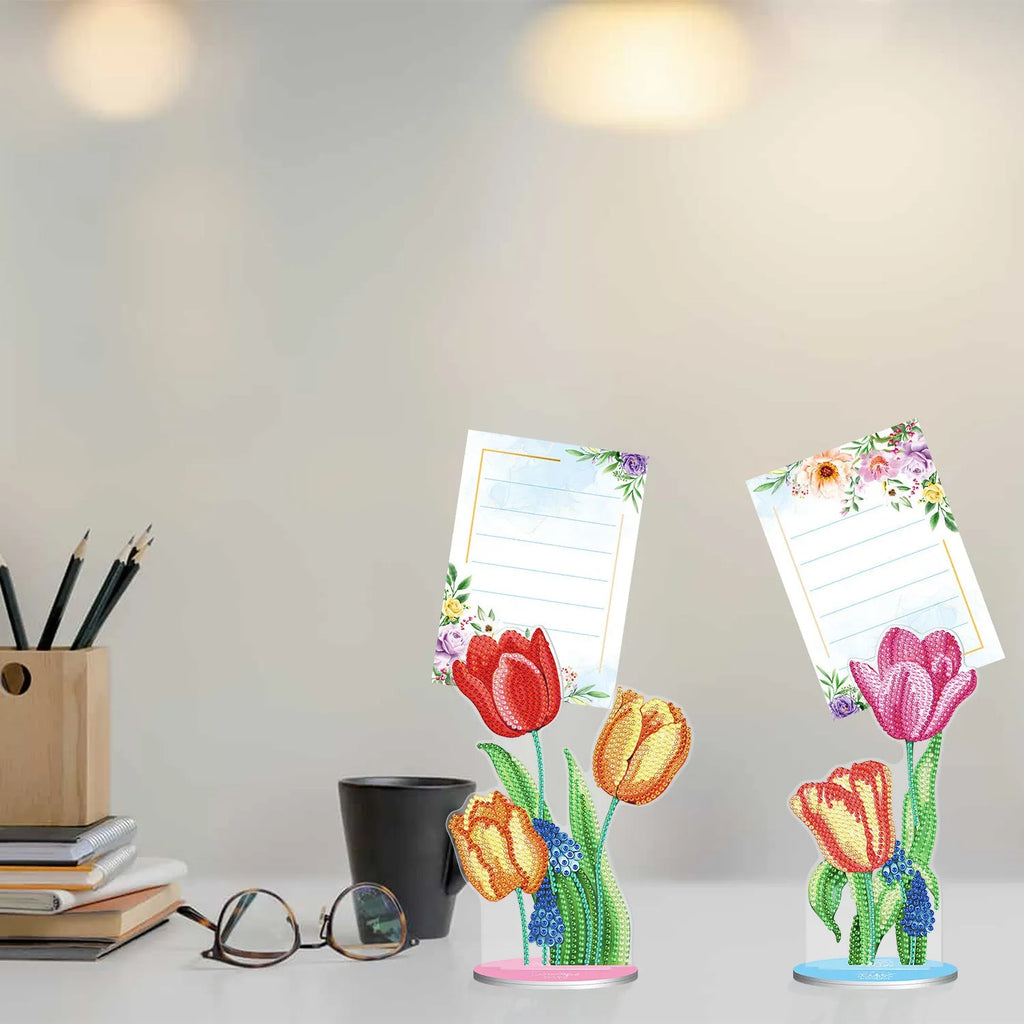 Handmade diamond painting note clip on desktop, 19cm x 11cm frameless design with decorative picture