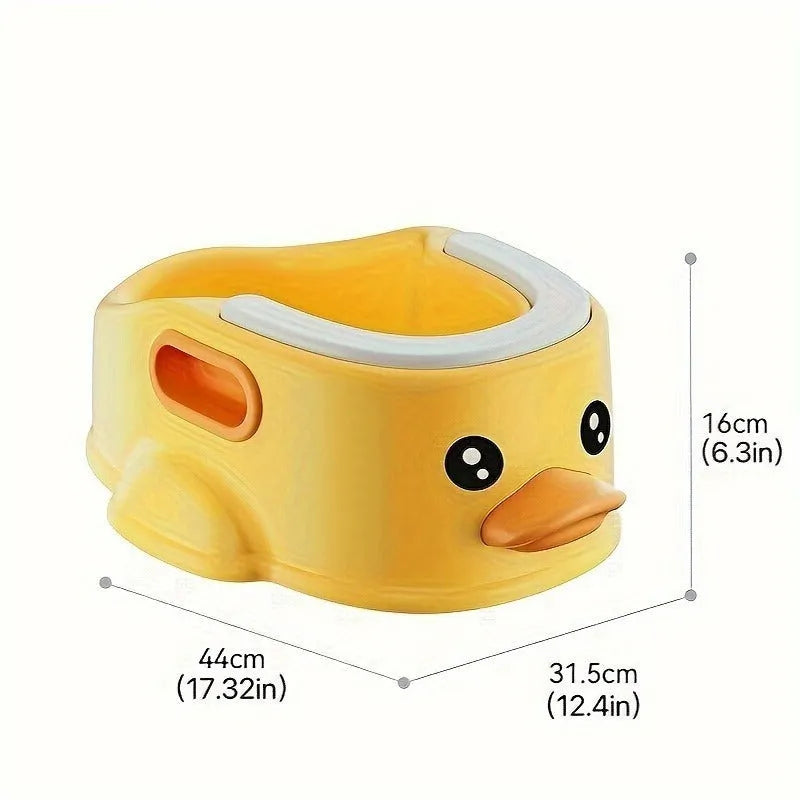 A blue PVC duck-shaped pet bathing pool for dogs and cats on a bathroom floor.