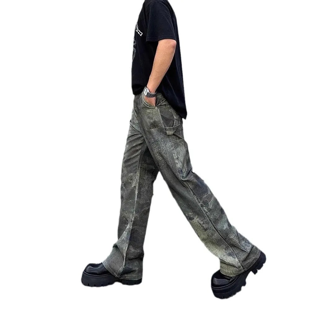 Men's retro camouflage jeans with straight-leg cut and cotton denim fabric in sizes S to 3XL