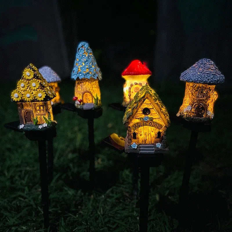 Solar-powered outdoor LED garden light with flower-shaped decorative base