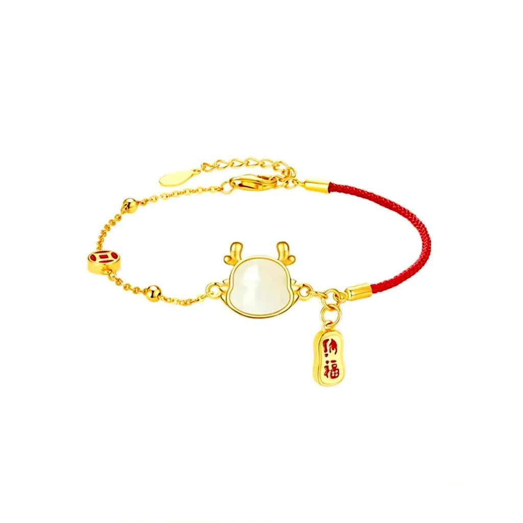 SL173 silver-plated bracelet with dragon charm and Hetian jade stone