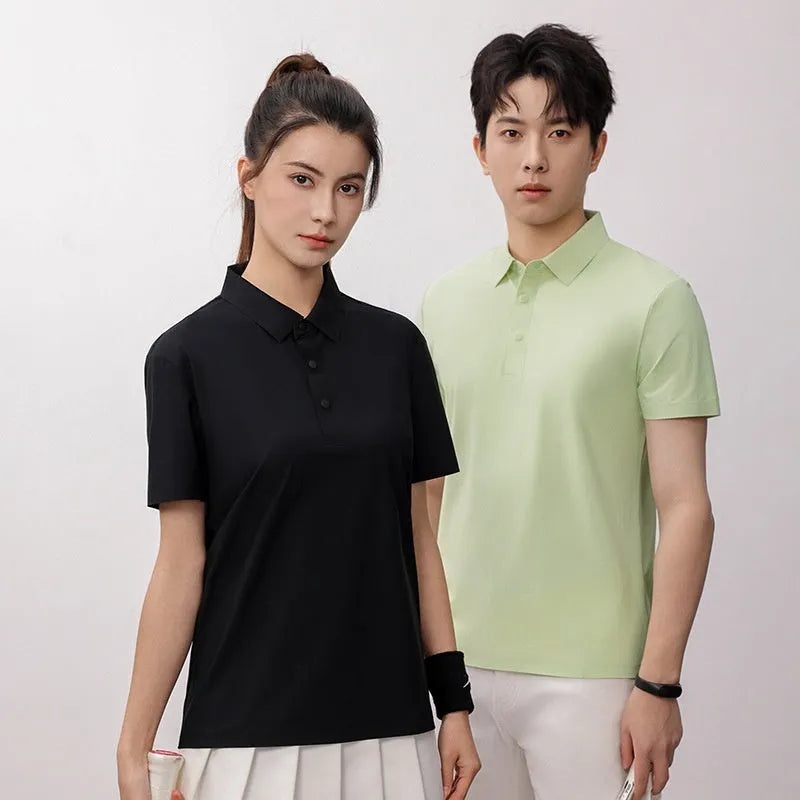 Brocade nylon blend seamless polo shirt in loose fit for summer sports