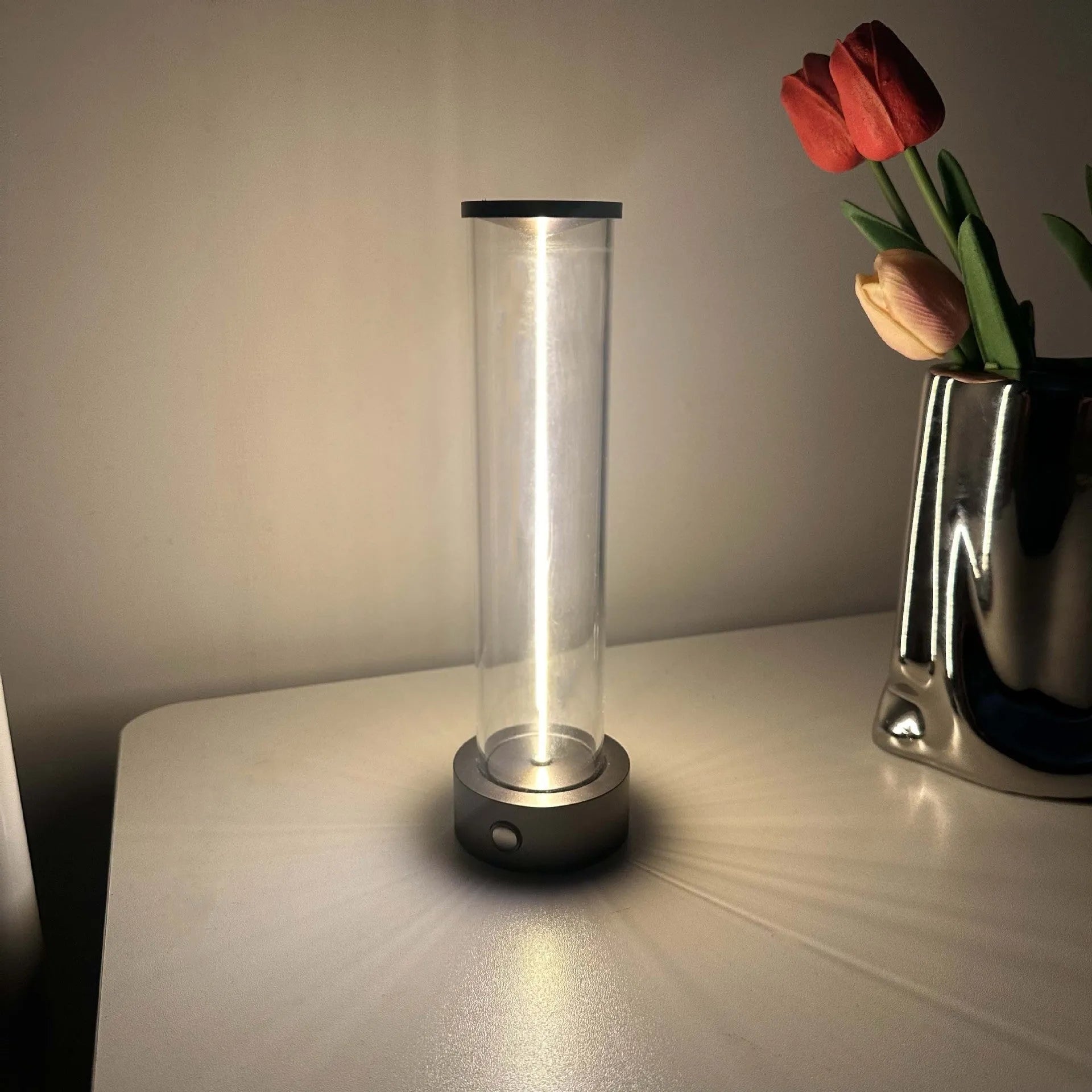 LED line glass magnetic suction light strip with USB charging cable, showing 53×234mm dimensions