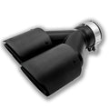 Black carbon fibre car exhaust pipe with dual outlets, measuring 250mm in length