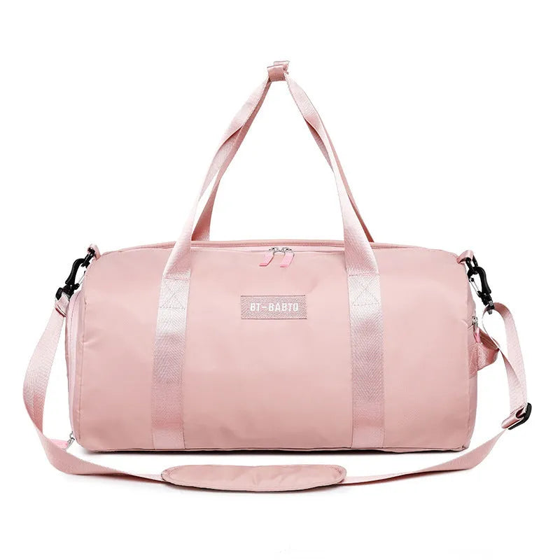 Beige nylon sports rucksack with contrast colour design and letter pattern showing interior