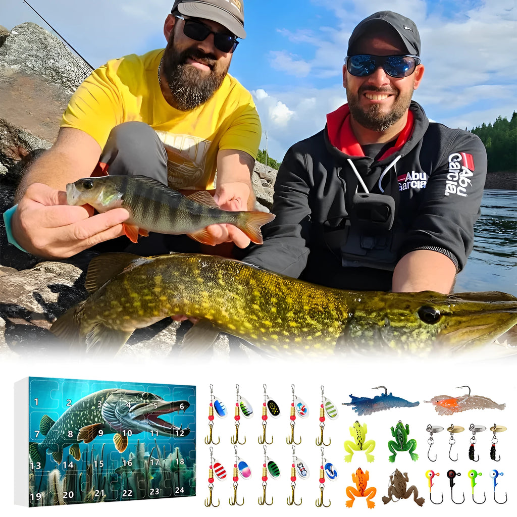 24 countdown Christmas fishing set with metal toy pieces, fishhook storage box options and blind box storage bag