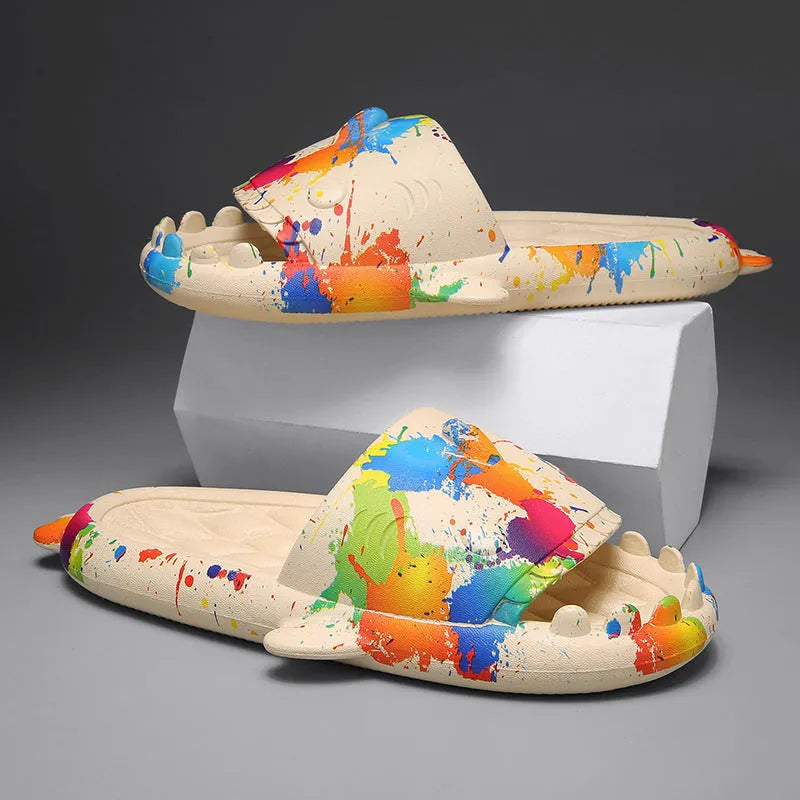 Shark design home slippers with open-toe and EVA upper in beige colour, size 36-45