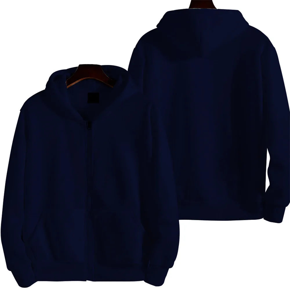 Men's loose-fit zipper jacket in polyester-spandex blend, available in multiple colours and sizes for sports.