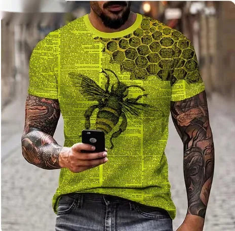 Men's 3D lion print t-shirt in various colours, showing bold graphic and polyester fabric