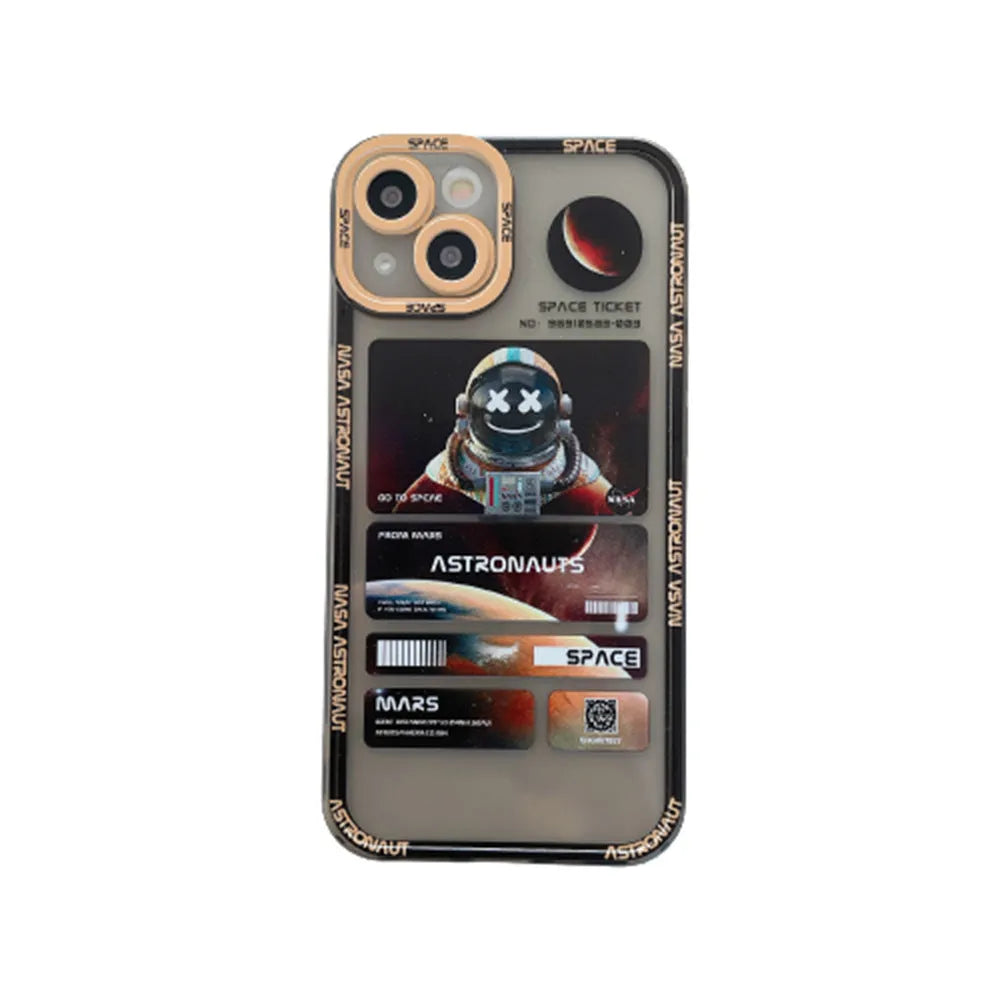 Space astronaut graffiti design phone case for iPhone in blue-black contrast colour